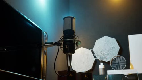 Professional Studio Microphone on Stand with Blue Lighting