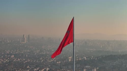 Istanbul's Cityscape Unfolds Beneath a Towering Flagpole