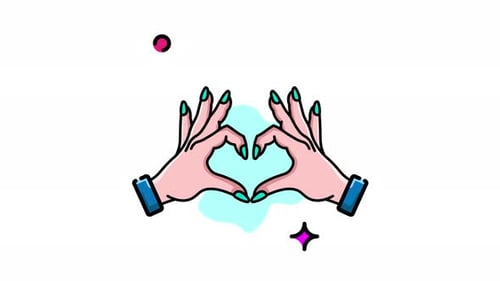 Illustration animée en forme de cœur et de mains : symbole d'amour et d'affection