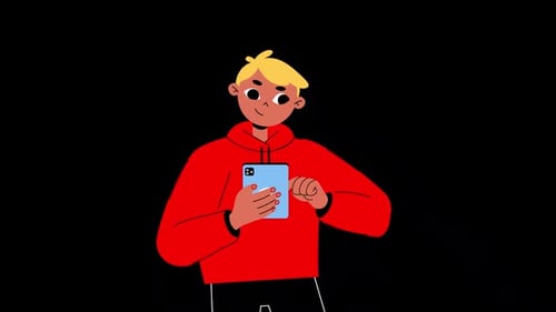 Influencer Young Boy Surfing On Social Media Platforms Alpha Channel