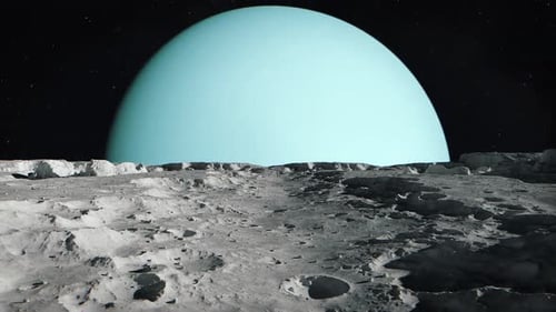Der Planet Uranus von der Oberfläche eines Mondes aus gesehen, der den Eisriesen umkreist