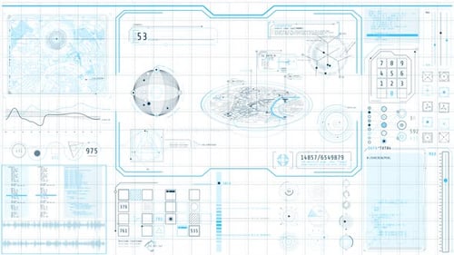 Animation einer Hightech-Schnittstelle mit Navigations- und Überwachungsdaten