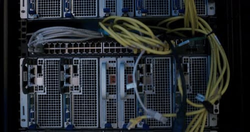 Server Racks with Cables in Data Center