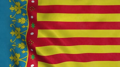Waving Flag of Valencian Community with Fabric Texture
