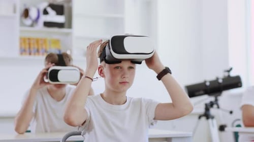 Students Using VR Headsets in Modern Classroom