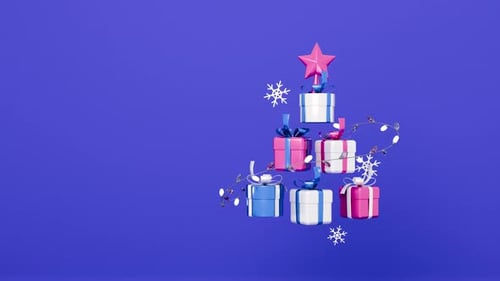 Christmas gifts loop animation. 3d render cartoon style. Xmas Eve and New Year celebration, holidays