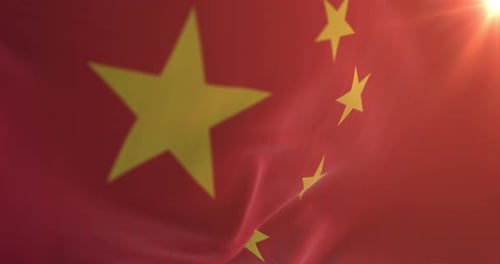 Waving China Flag with Sunlight Flare