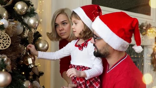 Family Decorates Christmas Tree Together