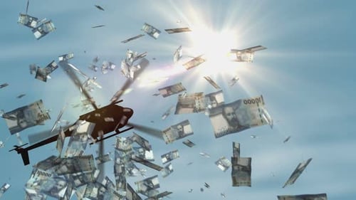 Chile Pesos CLP 25000 banknotes helicopter money dropping