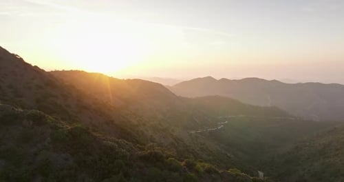 Aerial View of a Beautiful Mountain Landscape at Sunset