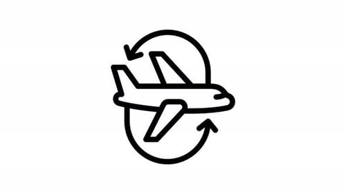 Minimalist Airplane Icon with Round Trip Arrows Animation