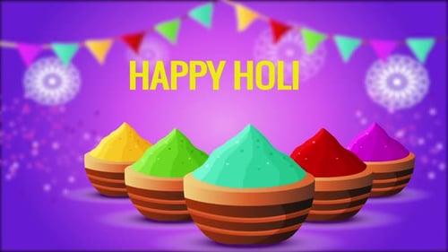 Vibrant Happy Holi Festival Celebration Animation