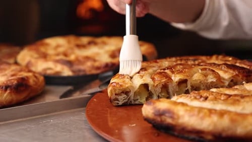 Delicious burek in a Balkan café. A typical Balkan dish. Close-up