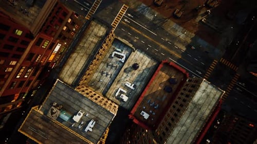 Vista aérea de la ciudad con encrucijadas y edificios