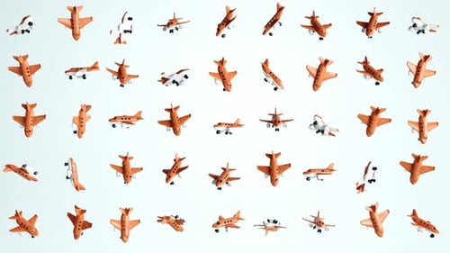 Minimalist Toy Airplanes Rotating Grid Loop Animation