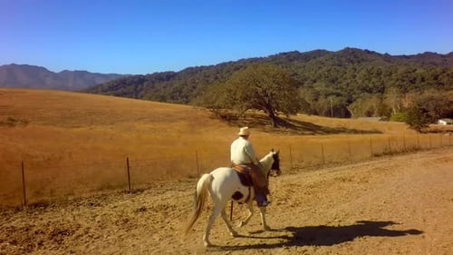 Cowboy Galloping Through Mountain Range