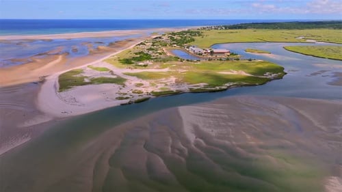 Aerial view of a coastal peninsula. Cape Cod, United States.