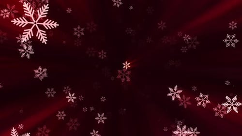 Festive Falling Snowflakes on a Red Ray Light Background
