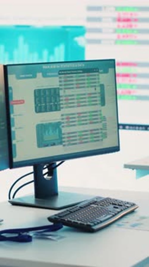 Vertical Video Multinational Company Headquarters Office with a Big Data Screen