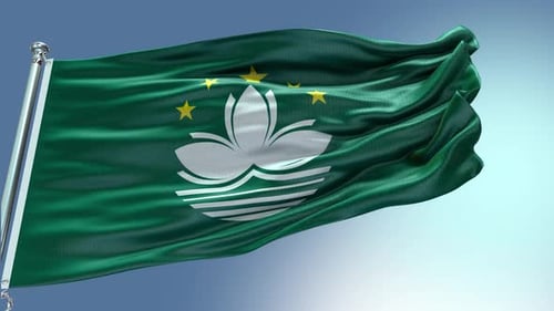 4k-Rendervideo mit der Flagge von Macau, das im Wind weht, die Flagge von Macau, die im Wind weht, Re
