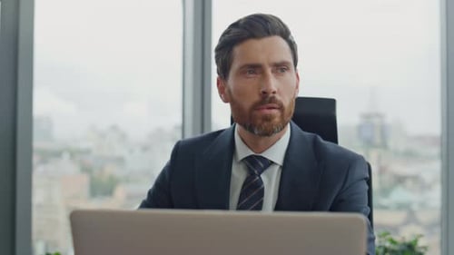 Bearded Ceo Manager Writing Work Notes in Notebook Sitting Luxury Office Desk
