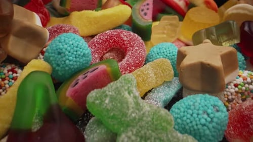 Colorful Assorted Marmalade Gummy Candies Chewy Treats Sweets In Macro View