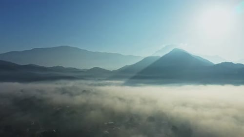 Misty Mountains at Sunrise Aerial View