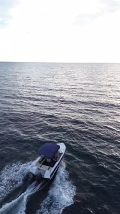 Motorboat in the Mediterranean Sea aerial view