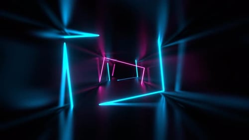 Cyan And Pink Fantasy Tunnel Of Neon Sections Background VJ Loop In 4K