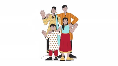 Animated Flat Design Family Waving Together