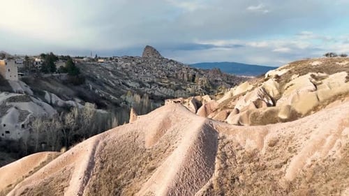 Uchisar Cityscape And Mountains Hills, Turkey