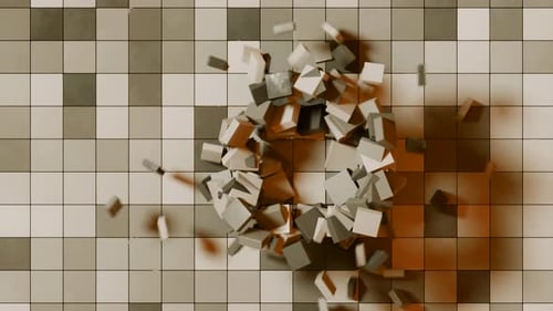 Squares move in space with 3D distortion