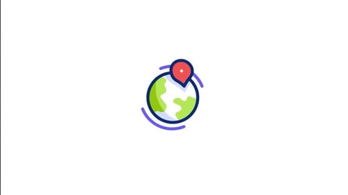 Animated Flat Design Globe with Location Pin Icon