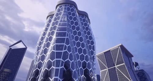 Maravilla arquitectónica moderna con diseño hexagonal en un entorno urbano