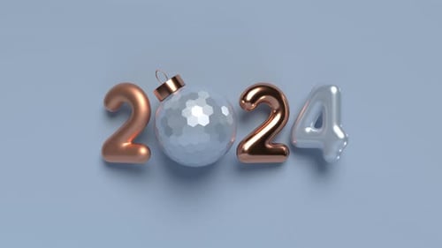 2024 New Year sign with rotating ball.