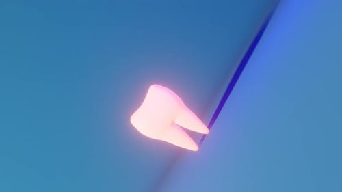 Zahnschmerzen 3D Loop Animation neon hellblauer Hintergrund Weiße gesunde Zähne Muster Backenzahn 4K