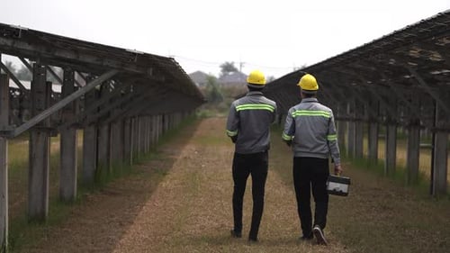 engineers at photovoltaic power plants, Photovoltaic solar system for alternative energy