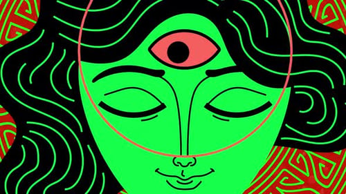 psychedelic woman awakening her third eye and chakra