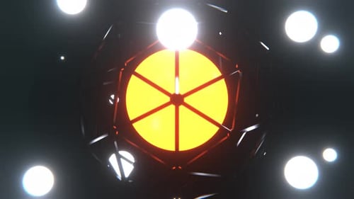 Weiße und orange helle flammende Plasmakugel auf einem sphärischen Rahmenhintergrund VJ Loop in 4K