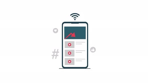 4k Trending Video Graph On Phone. Social Media Growth Concept Animation Video