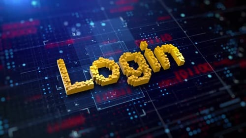 3D Pixel Login Text On Digital Cyber Network