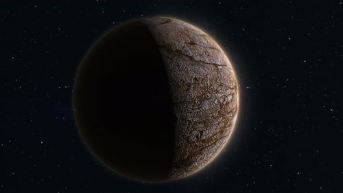 Abstract realistic space spinning planet round sphere with a relief stone surface, video 4k, 60 fps