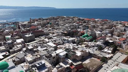 Aerial video over the old city of Acre in northern Israel
