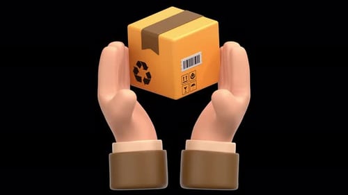 box in hand 3D Animation, Alpha Channel, Transparent Background