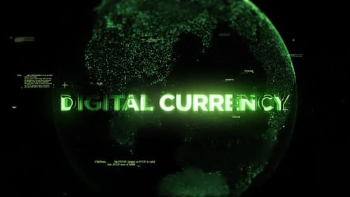 Glowing Digital Currency Text with Futuristic Global Network