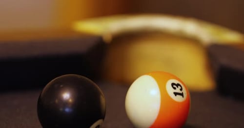 Billiard Balls In Motion On A Pool Table - close up