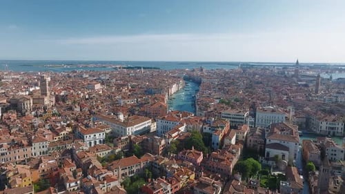Aerial View of Venice Near Saint Mark's Square Rialto Bridge and Narrow Canals