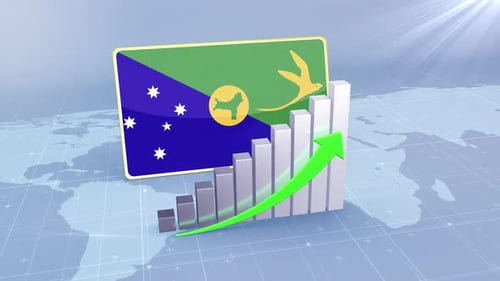 Christmas Island Flag With Increasing Bar Chart Graph And Arrow Green