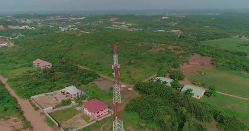 Aerial View of Telecommunications Tower in Rural Setting
