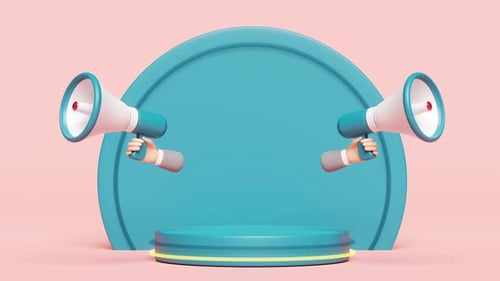 3D Megaphone Announcement With Hands On Podium